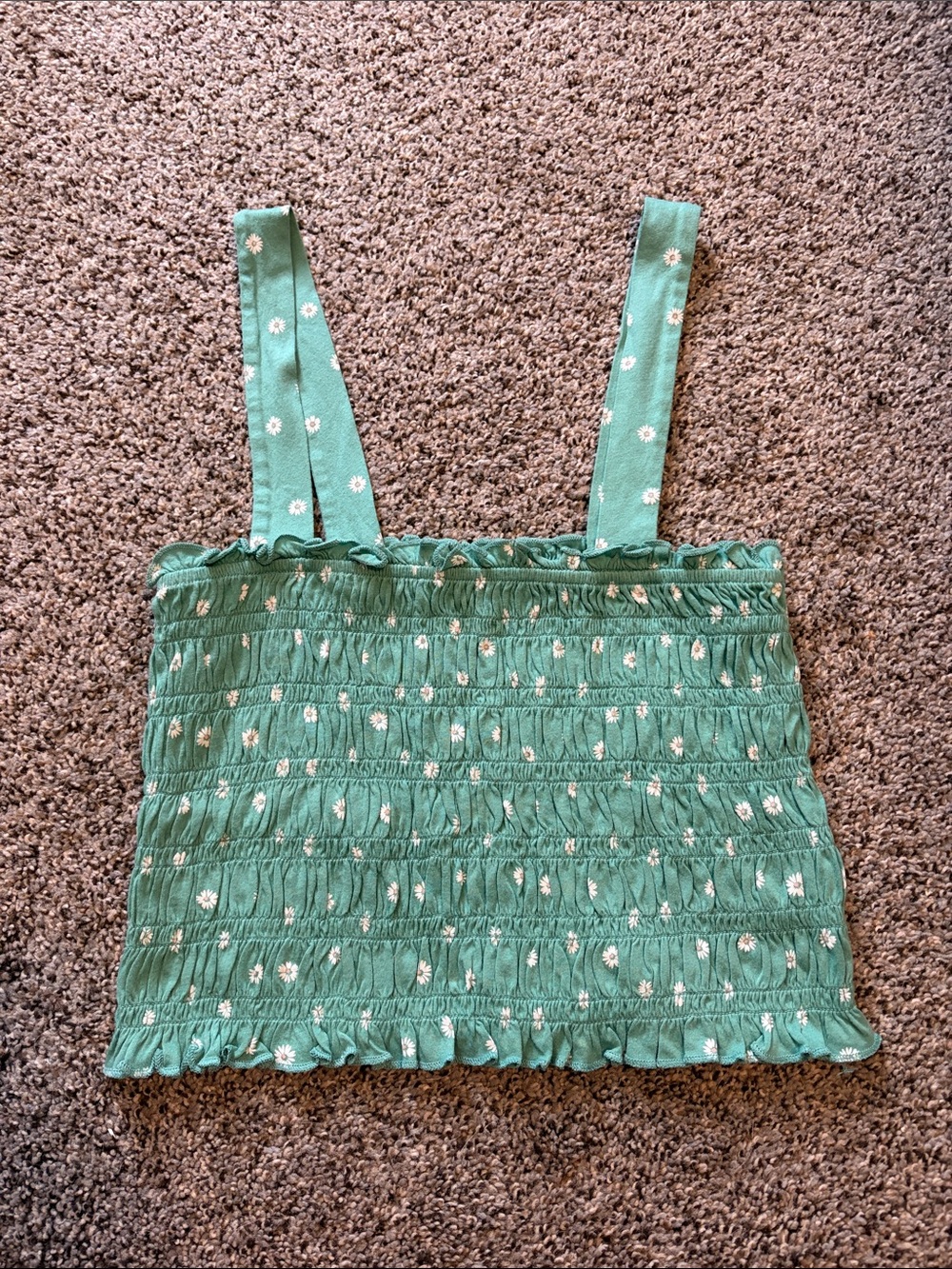 American Eagle Outfitters Green Smocked Daisy Crop Top